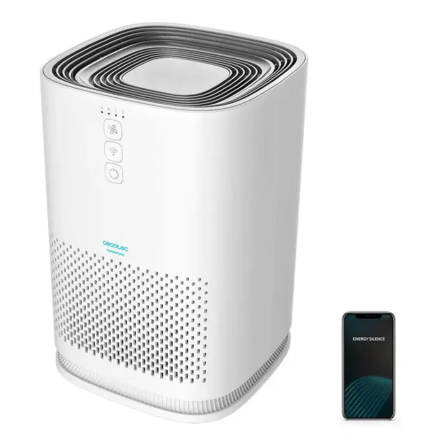 Cecotec Purificador de Aire TotalPure 1500 Connected. 26W, 100 CADR, HEPA, 3 Etapas de filtrado, Control por Wi-fi, 2 Modos de Funcionamiento, Sensor PM 2,5, Cobertura 40 m3 - Blanco