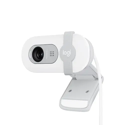 Logitech Brio 100, cámara Web Full HD para reuniones y Streaming, Equilibrio de iluminación automático, micrófono Integrado, Tapa de privacidad, USB-A, Microsoft Teams, Google Meet, Zoom y más-Blanco