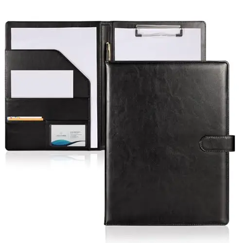 SITHON Portapapeles con Pinza, Carpeta Clip A4, Portafolios de Cuero sintético con Bolsillo Interior, Carpeta Portapapeles con Tapa para Escuela Hogar Oficina Plegar Portapape, Negro