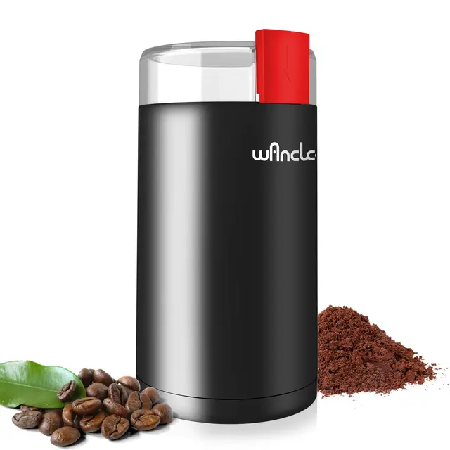 Molinillo de café eléctrico, Wancle molinillo de semillas, Molino de café de un toque (para frijoles, especias, etc.), con cepillo de limpieza (Negro+Rojo)