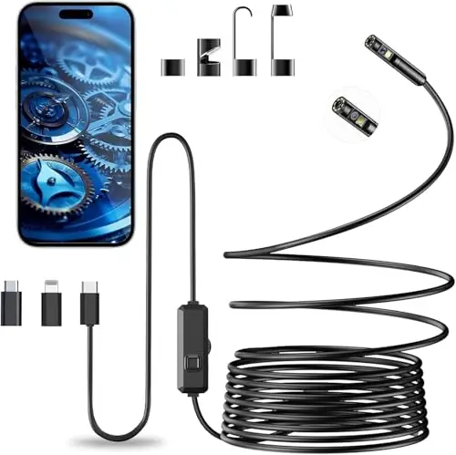 Vexloria Endoscopio Cámara de Inspección, 1920P HD Cámara Endoscópica, Endoscopio para Movil con 8 Luces LED Sonda de 7,9 mm, IP68 Impermeable Camara Inspeccion Tuberias para Android, iPhone(5 M)
