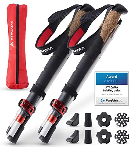 Atacama Bastones de Senderismo telescópicos, de Carbono 3K y Aluminio 7075, con Mango de Corcho, para Hombre y Mujer, Ajustables, fácilmente Extensibles