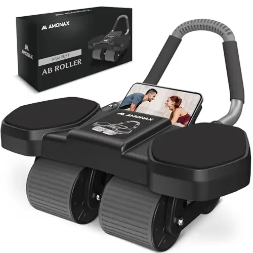 Amonax - Rodillo de rueda para abdominales con alfombrilla grande para ejercitar abdominales, doble rueda con modos de entrenamiento de fuerza dual en el gimnasio en casa