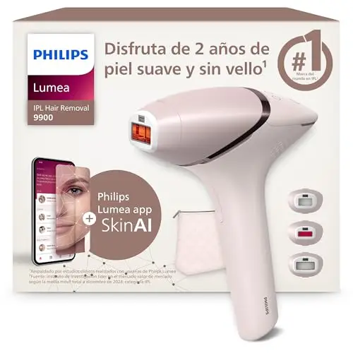 Philips Lumea serie 9900, dispositivo de depilación IPL, alternativa de depilación láser, SenseIQ y SkinAI, 3 accesorios para el cuerpo, la cara y zonas de precisión, con y sin cable, BRI953/02