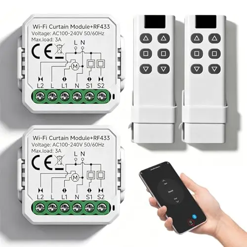2 unidades de módulo de interruptor inteligente RF WIFI para persianas con control remoto RF de 433 MHz, adecuado para persianas, cortinas enrollables, toldos. Compatible con Alexa/Google Home