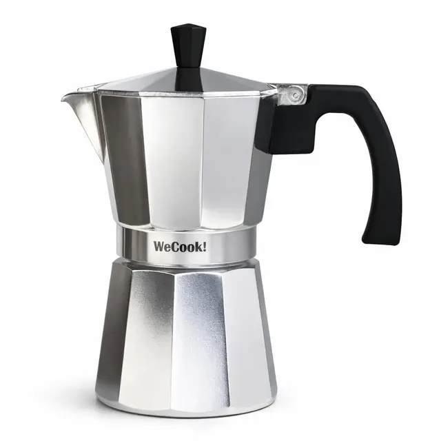 WECOOK! Paola Cafetera Italiana de Aluminio, Express, 6 Taza Café, Junta de Cierre de Silicona, Válvula de Seguridad, Vitrocerámica, Gas, Eléctrica