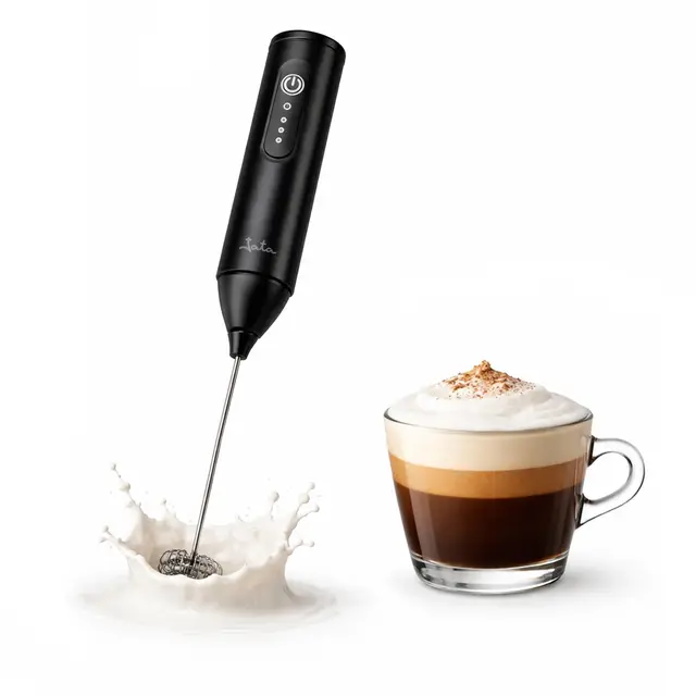 JATA JEES5504 - Espumador de Leche Eléctrico de Mano Recargable USB-C, Batidor de Leche con 3 Velocidades, Espuma para Café, Cappuccino y Latte, Varilla de Acero Inoxidable, Batería de Litio