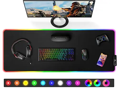 Gimars Alfombrilla Ratón Gaming RGB, 800×300mm Mousepad XXL con 12 Modos Iluminación LED, Tapete Rato Superficie Lisa Primera Impermeable Base Goma Antideslizante para Escritorio, Oficina Gamer