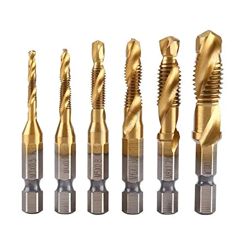Juego de roscas métricas HSS, M3 M4 M5 M6 M8 M10 Broca de broca, herramienta de roscado de máquina 6pcs para madera, plástico, metal