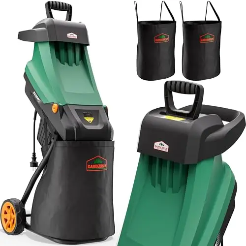GARDEBRUK® Trituradora de Ramas Ø45mm, Triturador Electrico Jardin, Corta Troncos Leña, 2400W, Bolsa de Recolección 50L, Cuchillas de Acero, Residuos