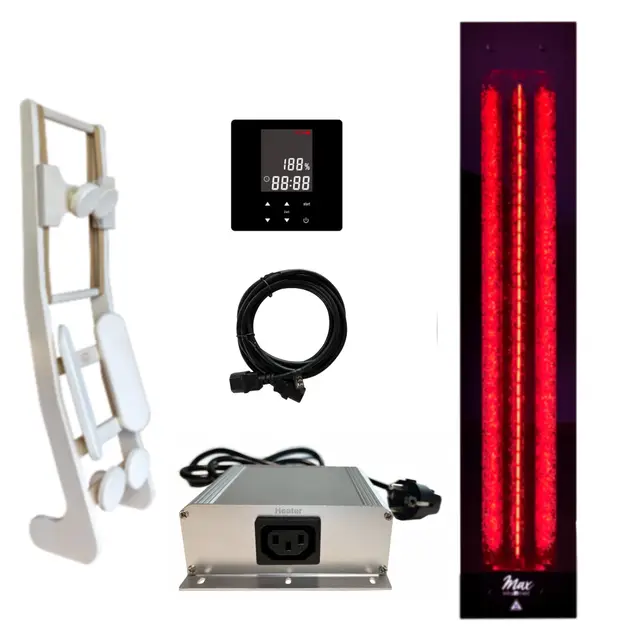 MAX© - Foco de calor profundo (500 W, con control icono de 1 toque, respaldo, para sauna y cabina de infrarrojos, foco de espectro completo (500 W, control y respaldo)