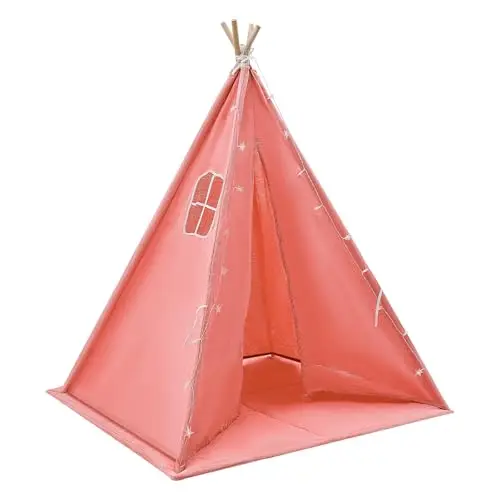 Tienda de juegos, Tipi interior, cabaña interior con ventanas, espacio creativo para jugar, con alfombra acolchada, luces, de algodón, lino y madera, 120 x 120 x 140 cm, espacio acogedor, para