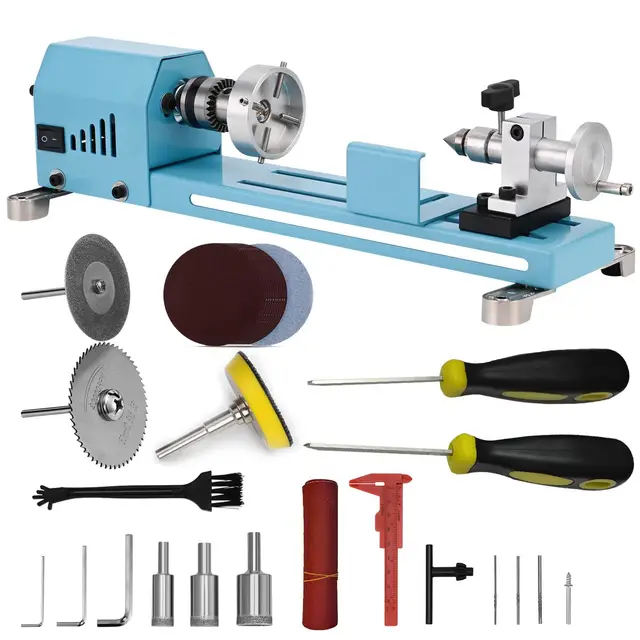 Mini Máquina de Torno Multiusos Con Herramientas Profesionales Torno Para Madera Corte, Molienda, Pulido Torno de Metal de Escritorio Fácil de Usar
