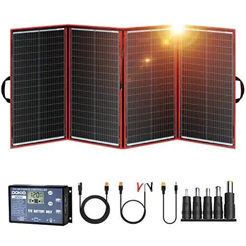 DOKIO Kit Panel Solar Plegable 300W 12V monocristalino portátil, plegable, imermeable,ideal para la energía solar al aire libre, embarcaciones, camping, caravanas o autocaravanas.para batería de 12V