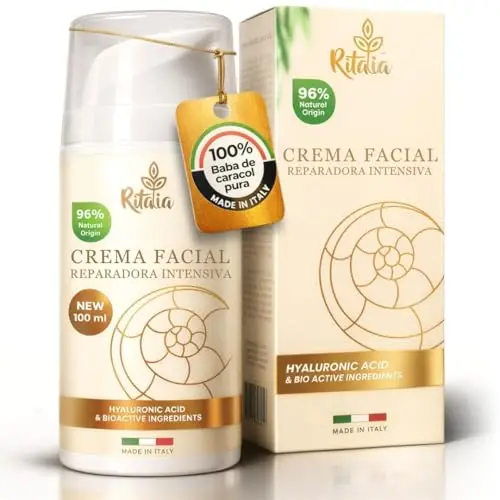Crema facial 100 ml con baba de caracol al 75% y ácido hialurónico puro de Ritalia, para mujer y hombre – Ingredientes BIO, acción antiarrugas e hidratante