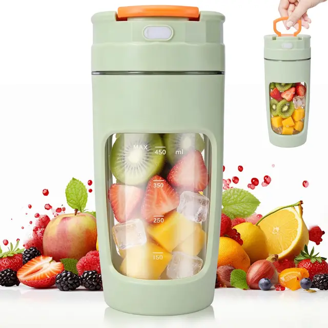 Batidora Portátil, 500ML Recargable Mini Licuadora con 4 Cuchillas de Acero Inoxidable, Vaso de Viaje con Tapa Antigoteo, Ideal para Smoothies, Batidos, Zumos, Picar Hielo y Frutas Congeladas
