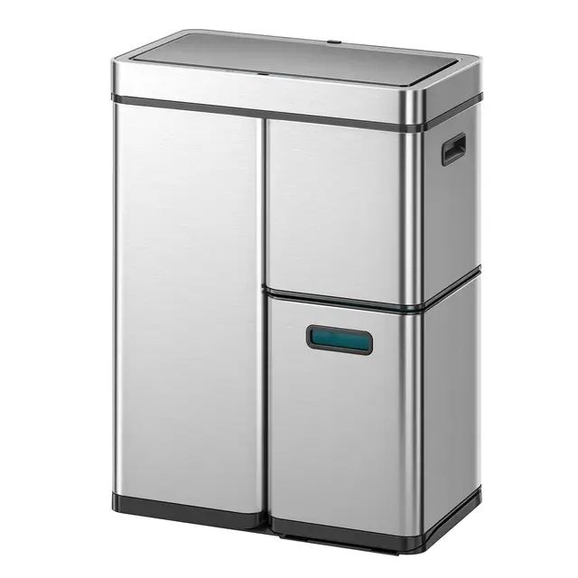 EKO Mirage Plus - Sistema de separación de basura con 3 compartimentos, 2 x 15 L y 30 L, con sensor, 3 cubos interiores de plástico, cubo de basura automático con tapa, cubo de basura grande de cocina