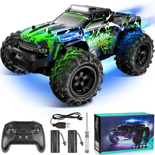 BAZADER Coche Teledirigido Coche RC - 1:18 Coches teledirigidos con Luces Led, 25 Km/H Remote Control Car con Pulverizador 2,4 GHz Todoterreno 2 Baterías Recargables 60min Play, para NiñOs Y Adultos