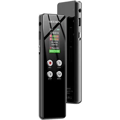 MECHEN Grabadora de Voz 64 GB, grabación HD con un Solo Clic (1536 kbps), reducción de Ruido automática, Reproductor de MP3, protección por contraseña, batería de 300 mAh (64GB)