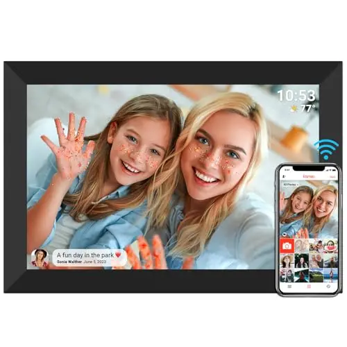 dxmart FRAMEO - Marco de fotos digital WiFi de 32 GB, pantalla táctil LCD WXGA IPS de 10.1 pulgadas, marco de fotos inteligente en la nube con rotación automática, momentos compartidos a través de la