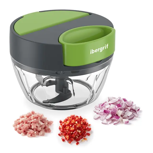Ibergrif M502 Manual Chopper with Rope, Multifunctional Vegetable Chopper, Vegetable Chopper with Feed Port, BPA Free, Easy Pull Food Chopper for Vegetables Meat Nuts