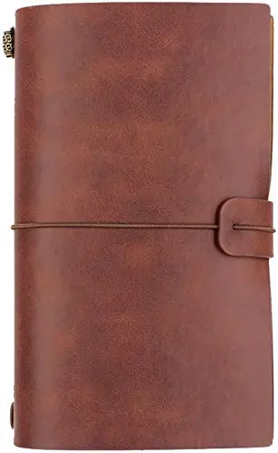 Diario de viaje de piel, diario de viaje, cuaderno de piel reemplazable y cuaderno vintage, cuaderno de viaje, 4,72 x 7,87 cm, rojo marrón