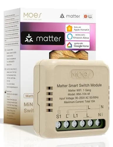 MOES Interruptor Inteligente, Matter WiFi, Módulo DIY para Interruptor Inteligente, Requiere Línea Neutra, Programación de Encendido/Apagado, Compatible con Alexa/Apple Home/Google Home