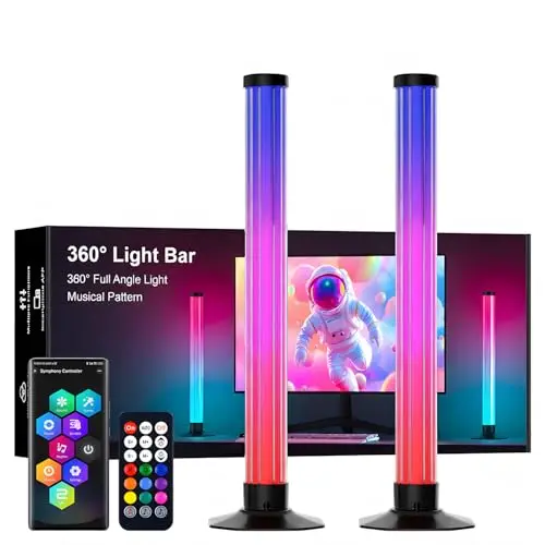 Luces LED Habitación Gaming y Barra LED RGBIC 43cm, Barra de Luz Inteligente Transparente 360° con App y Música, Iluminación Ambiental USB para Decoración Escritorio, PC y TV