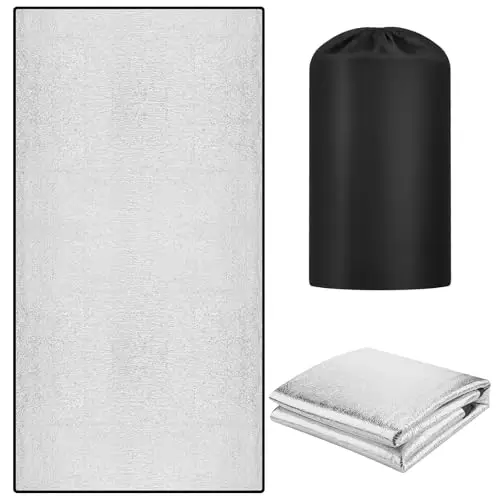 Esterilla Camping de Aluminio 200 x 100cm, Esterilla Aislante Plegable para Acampar, Manta Aislante Térmica con Espuma EPE y Lado de Aluminio, Alfombra Aislante para Exterior Interior