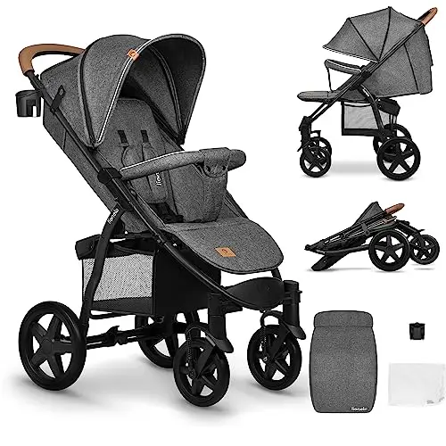 LIONELO Annet Silla de Pase Para niños hasta 22 kg 0-48M ajuste del respaldo hasta posición horizontal Capucha XXL Plegable fácil con ventana Mosquitera (Stone Caramel)