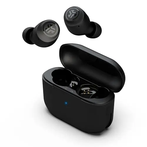 JLab Go Air Pop+ Auriculares Inalambricos Bluetooth, Wireless Earbuds 35+ Horas Rendimiento con Caja de Carga - Audifonos Bluetooth Inalambricos con Micrófono, Dual Connect, App, Negro Medianoche
