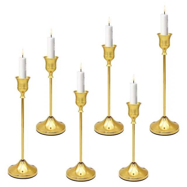 lolaniut set 6 candelabros metal dorado