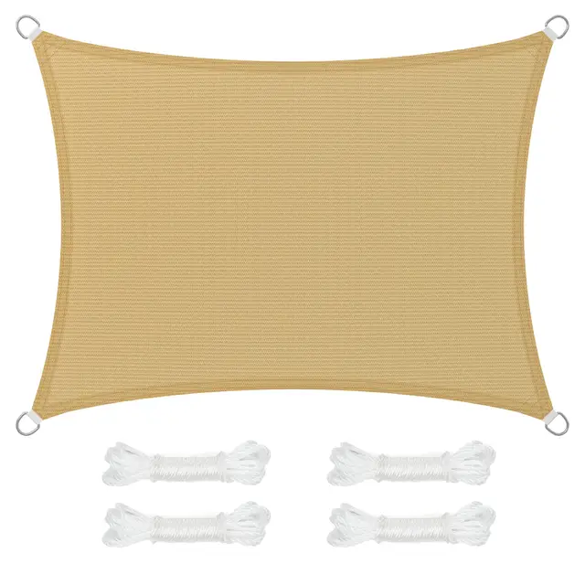 SONGMICS Vela de Sombra de 3 x 4 m, Tejido HDPE de Protección Solar, Permeable al Agua Cuerdas de 2 m, Amarillo Arena GSS34EYV1
