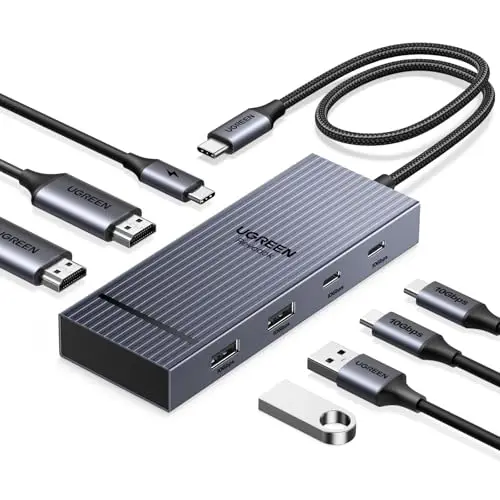 UGREEN Revodok Pro 207 10Gbps Docking Station Hub USB C 2 HDMI 4K 60Hz PD 100W 7 en 1 Dock Adaptador Tipo C 3.2 Extensione de 2 Pantallas Diferentes para Windows 11 10 MacBook Pro Air M4 M3 M2 M1