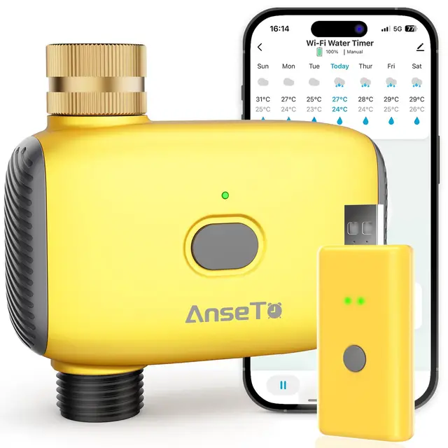 Programador de Riego WiFi con Concentrador WiFi para Control Remoto, Entrada de Latón Temporizador de Riego Automático con Función de Retardo por Lluvia,Apto para Jardines,Invernaderos y Césped