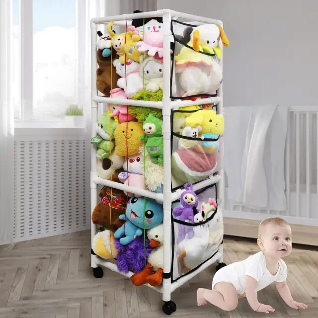 HEYOUTH Almacenamiento de Peluches Giratorio 360° con Ruedas - Organizador Vertical Extra Grande de ABS para Ahorrar Espacio en el Cuarto Infantil, para Juguetes de Peluche