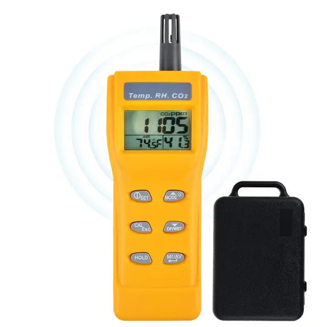 Medidor de CO2 de mano, detector de CO2, monitor digital de CO2 de 0 a 9999 ppm, medidor de temperatura y humedad, detector de dióxido de carbono con sensor NDIR, alarma de zumbador y función