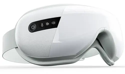 Masajeador de Ojos con Calor, Compresión&Música, Masajeador Facial Electrico para Relajar los Ojos, Aliviar la Fatiga Visual y la Sequedad Ocular, Regalo de Cumpleaños para Mamás/Papás, Blanco