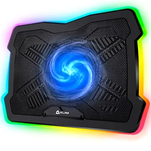 KLIM Ultimate - Base Refrigeradora Portatil RGB - 11" a 17" - Refrigerador Portátil Gaming - Nueva - Ventilador USB - Estable y silenciosa - Compatible con Mac PS4 PS5 - Negro