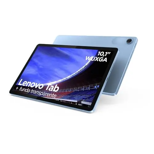 Lenovo Tab – Tablet 10.1" WUXGA (MediaTek Helio G85, 4 GB RAM, 128 GB, 60 Hz, 2 Altavoces, Wi-Fi 5, Bluetooth 5.3, Android 14) Color Azul Polar – Incluye Case Transparente con Soporte Incorporado