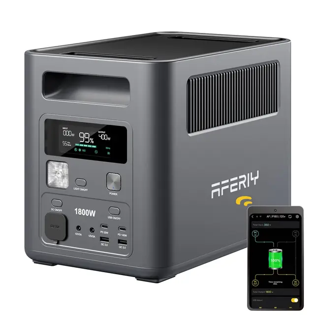 AFERIY Estación de Energía Portátil 1800W, 1024Wh LiFePO4,9 Salidas, Carga Rápida de 1H, SAI <10 ms, Generador Solar para Hogar/Caravanasa/Campada - 2026 Nuevo