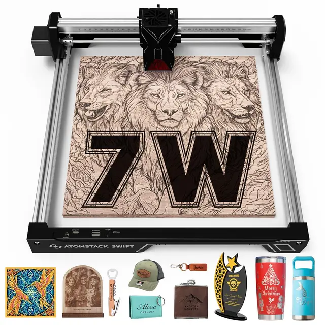 ATOMSTACK Swift 7W Grabadora Láser Máquina de Grabado Láser de Alta Precisión 0,01mm Para Personalización en Serie DIY Cortador Láser Para Madera Cuero Área de Grabado 300x300mm (SWIFT 7W Negro)