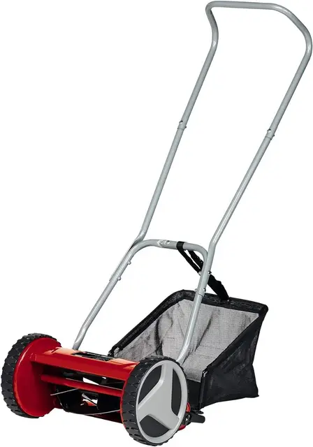 Einhell Cortacésped Manual para hasta 150 m2, husillo de Corte con rodamiento de Bolas con 5 Cuchillas de Acero, Ajuste de Altura 4 Niveles 13 37 mm, colector de 16 L, Color Negro Y Rojo