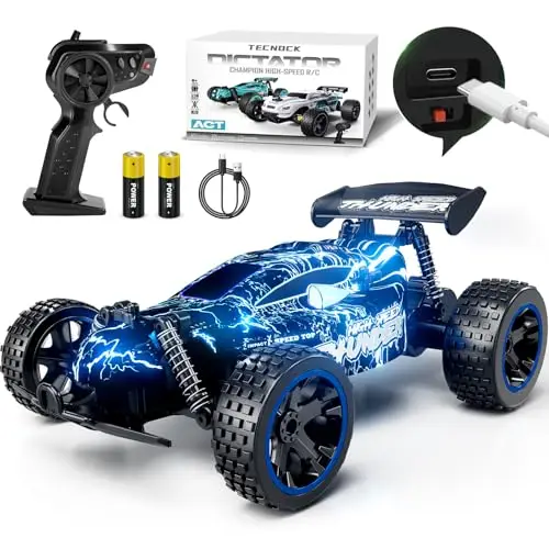 Tecnock Coche Teledirigido para Niños 1:18, Coche RC 2WD de Alta Velocidad 20 km/h, Buggy Todoterreno 2,4 GHz con Baterías Recargables para 50 Min, Regalo para Niños y Niñas