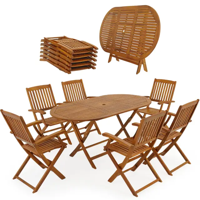 CASARIA® Set Muebles de Jardín Madera Acacia Plegable 7 Pzas 160x85x74cm Marrón