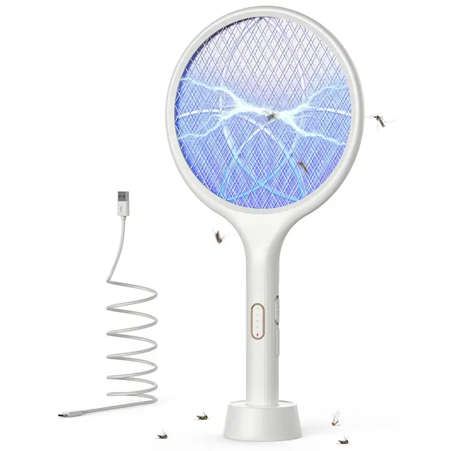 YISSVIC Raqueta Matamoscas Electrica 2 en 1 4000V Mata Mosquitos Electrico USB Recargable 1500mAh- Blanco