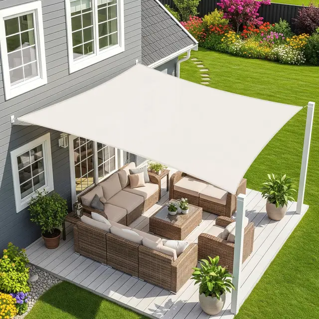 Sunnylaxx 3x4m Impermeable Toldo Vela de Sombra, Rectangular Crema Toldos Exterior Terraza Protección Rayos UV para Exteriores, Pergola, Jardín,Terrazas