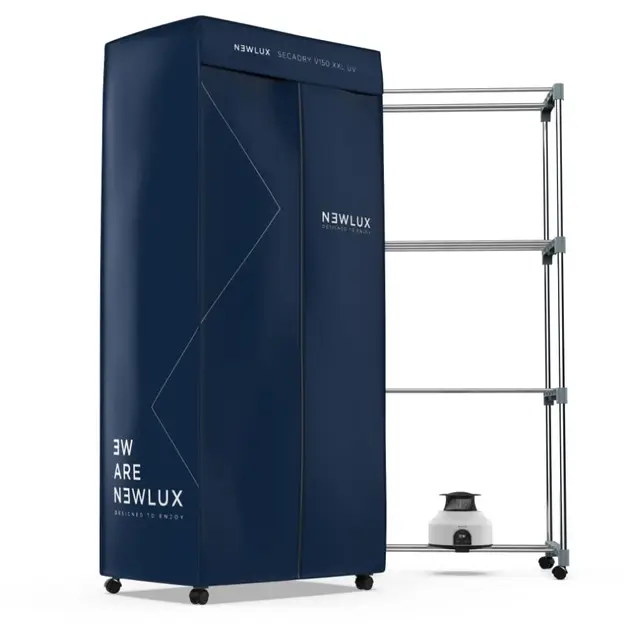 Newlux - Secadora de Ropa Eléctrica Portátil Secadry Azul con Luz UV para Desinfectar. Capacidad 15Kg, Temp. 180min, 4 Niveles. Secadora por Ventilación (1200W) 3 en 1. Ideal como Armario y Tendedero