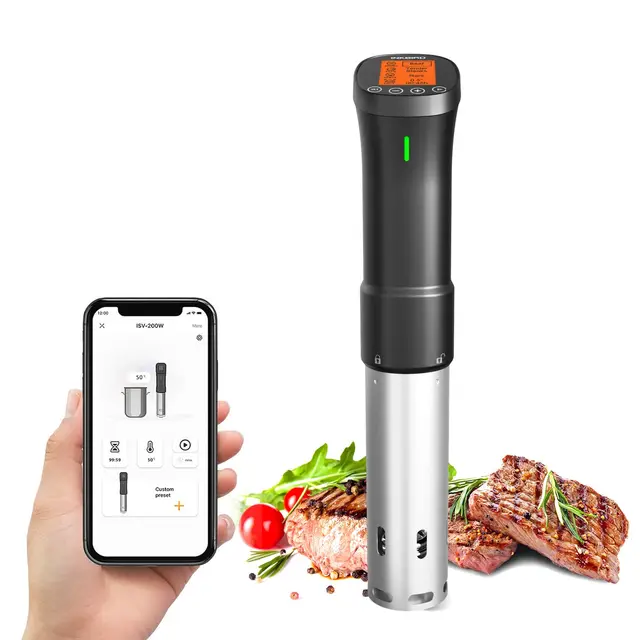 Inkbird Wi-Fi ISV-200W Sous Vide Roner Aparato de Cocina Precisión Circulador de Inmersión Termal con Pantalla LCD Naranja, 1000W Temporizador Ajuste de Temperatura, Máquina de Cocción al Vacío