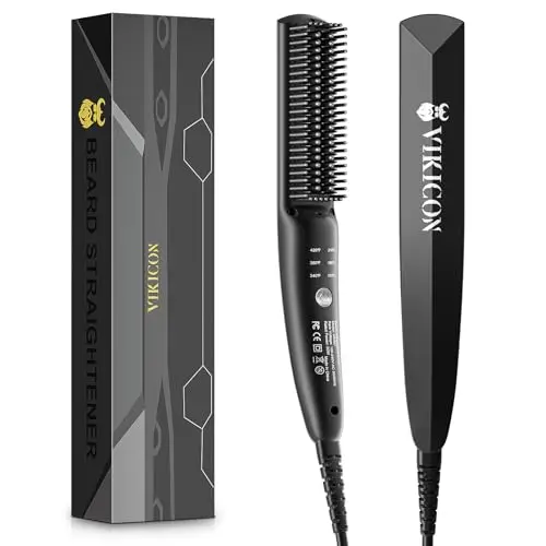 VIKICON Alisador de Barba, Cepillo Barba de Calentamiento Rápido De 30s, Mini Peine Alisador de Calentamiento para Hombres, Peine de Pelo Caliente Iónico para Peinar Barba Larga Y Corta